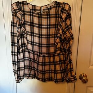 Loft Plaid Ruffle Blouse